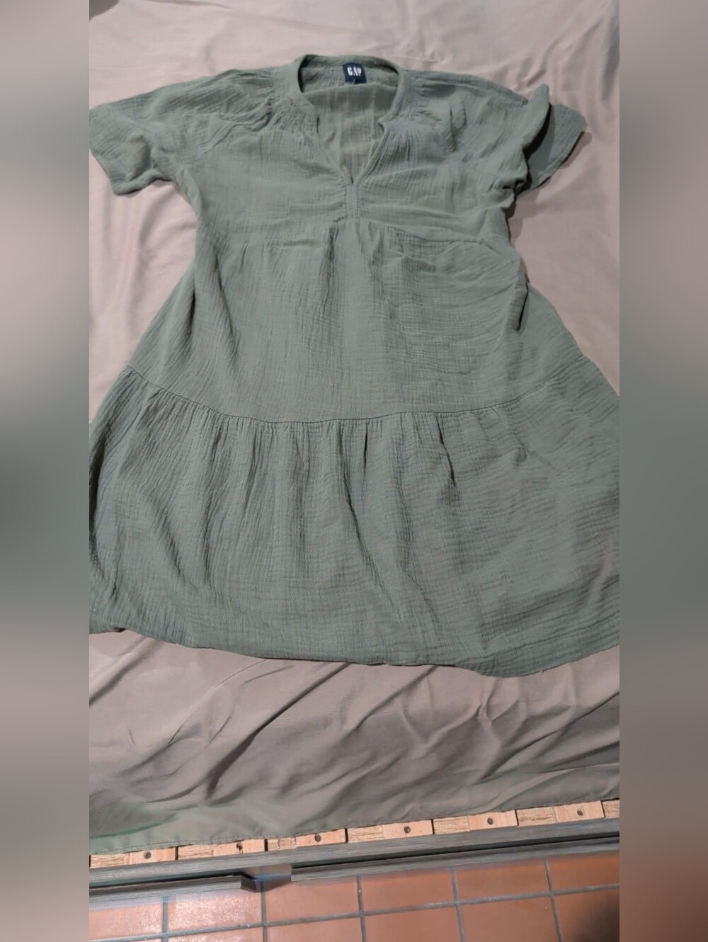 GAP Sage Green Short Sleeve Tiered Midi Dress